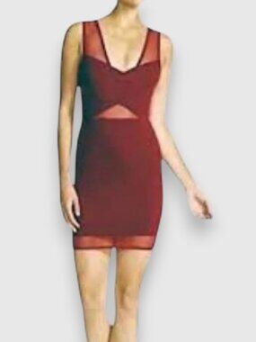 Lucy Paris mixed media mesh panel bodycon dress wine red women's size S NWT